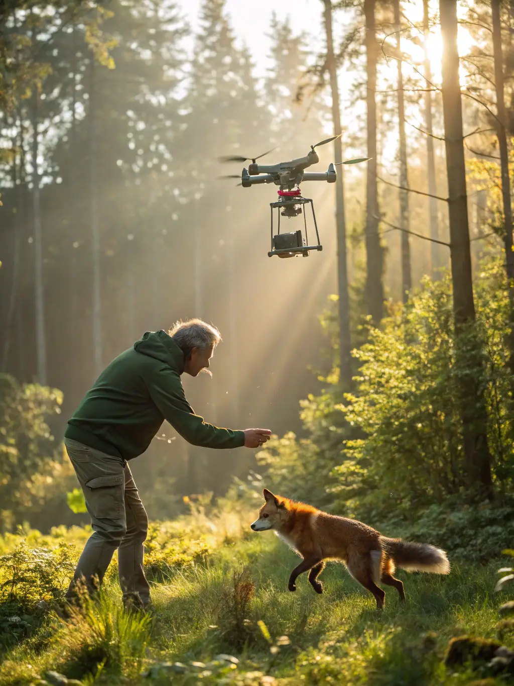 A guard assisting in the relocation of a rescued wild animal back into its natural habitat.