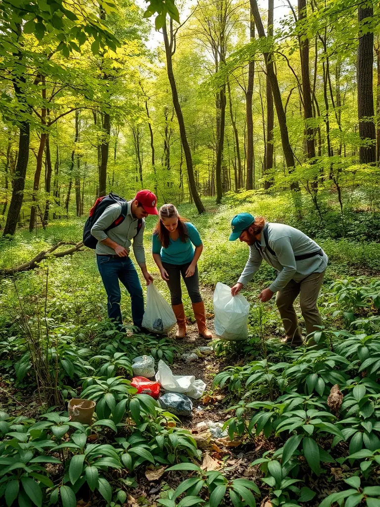 A photo of a group of guards participating in a forest cleanup initiative in Normandy, showcasing their commitment to environmental protection.
