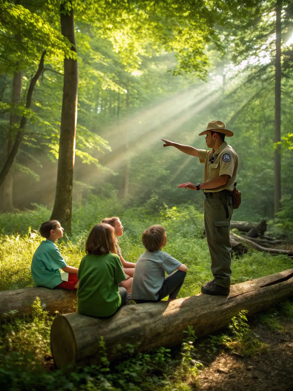 A warden interacting with local community members during an educational workshop on environmental conservation, emphasizing community engagement.